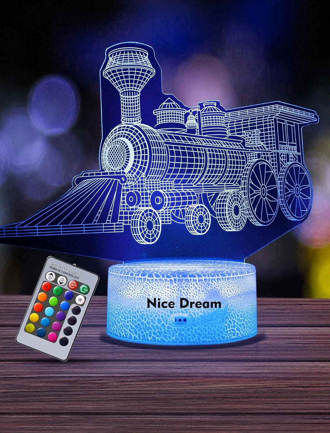 Nice Dream Train Night Light for Kids, 3D Illusion Lamp, 16 Colors Changing with Remote Control, Room Decor, Gifts for Children Boys Girls