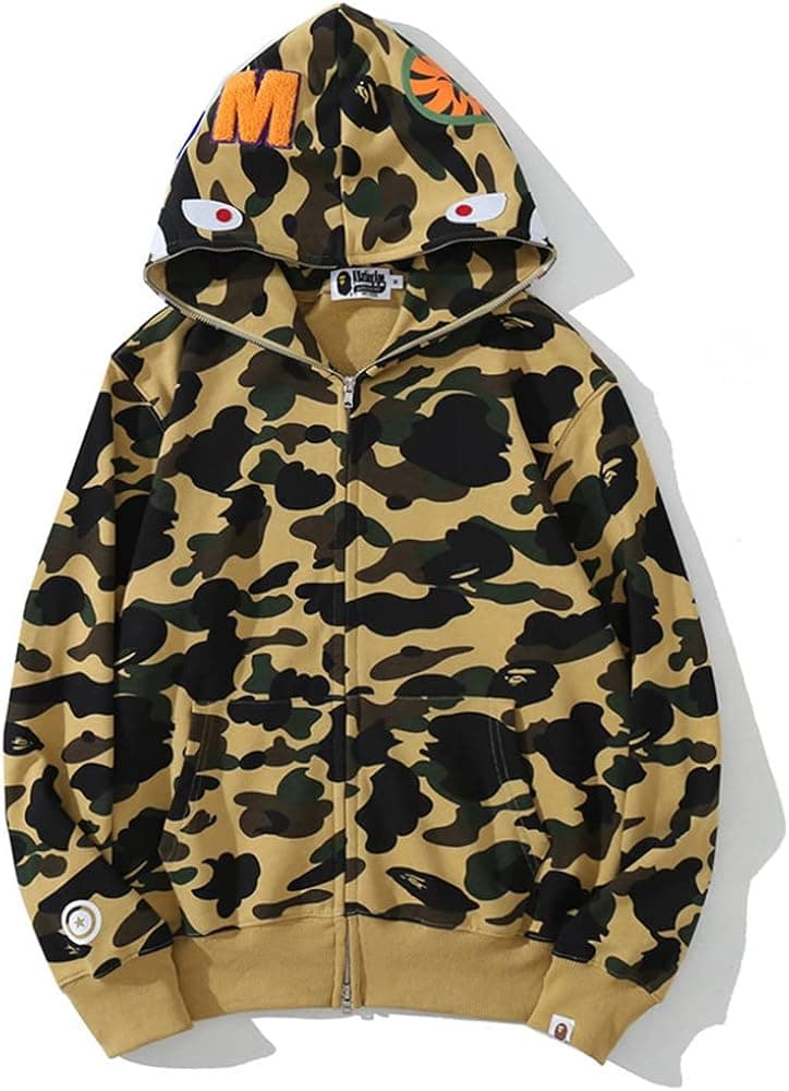 Baonmy Ape Hoodie Men Full Zip Up Hoodie Jacket Shark Mouth Jacket Fashion Street Wear