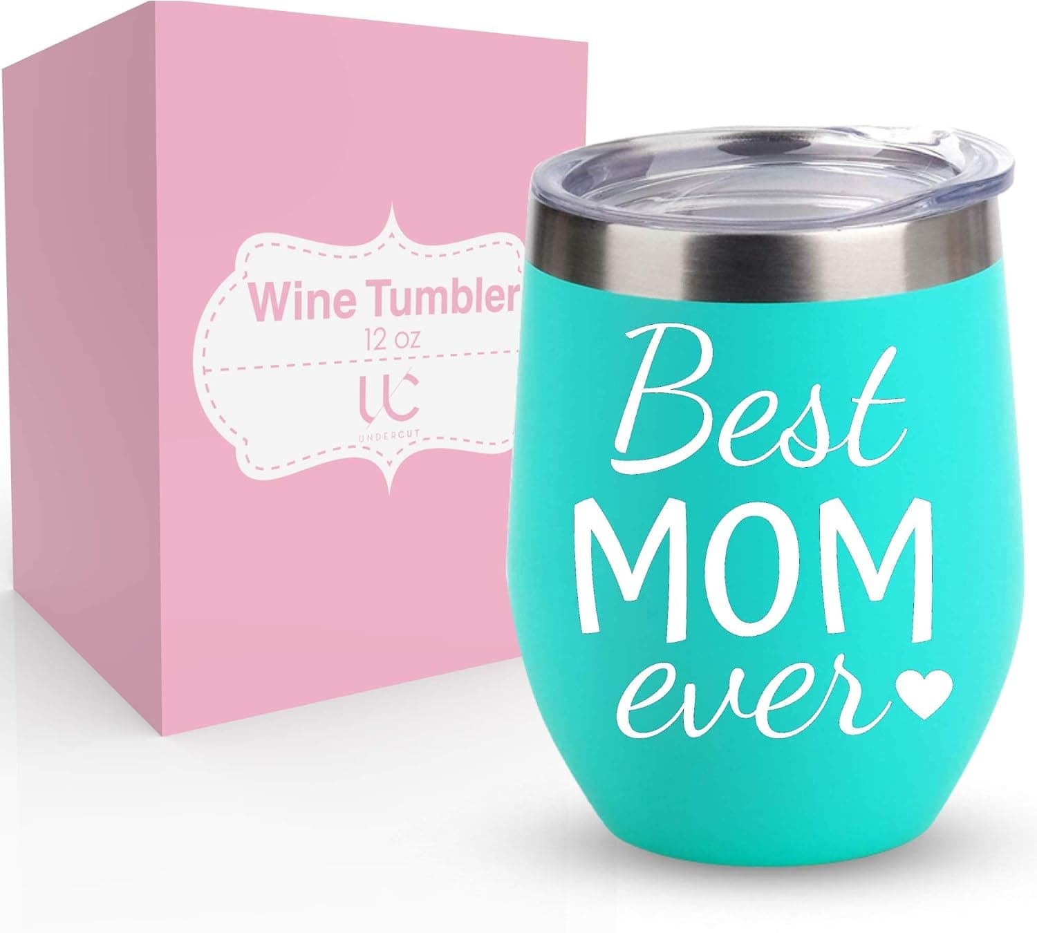 Best Mom Ever Wine Tumbler | Mom Birthday Gifts for Mom, Mom Gifts, Funny Gifts for Mom, Mom Mug | 12 oz Stainless Steel Wine Tumbler with Lid (Light Blue)