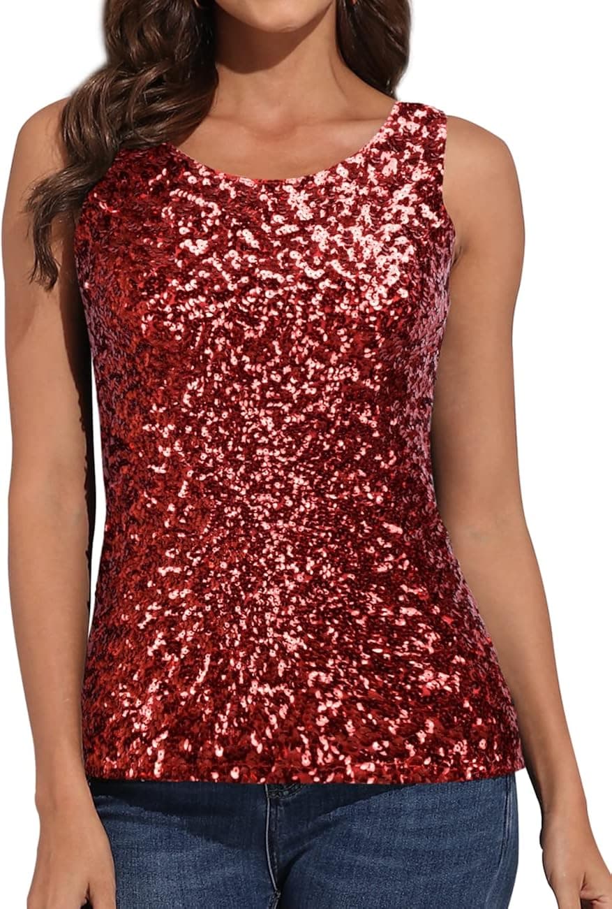 kayamiya Women's 1920s Sparkly Sequin Top Glitter Rave Party Vest Tank Tops