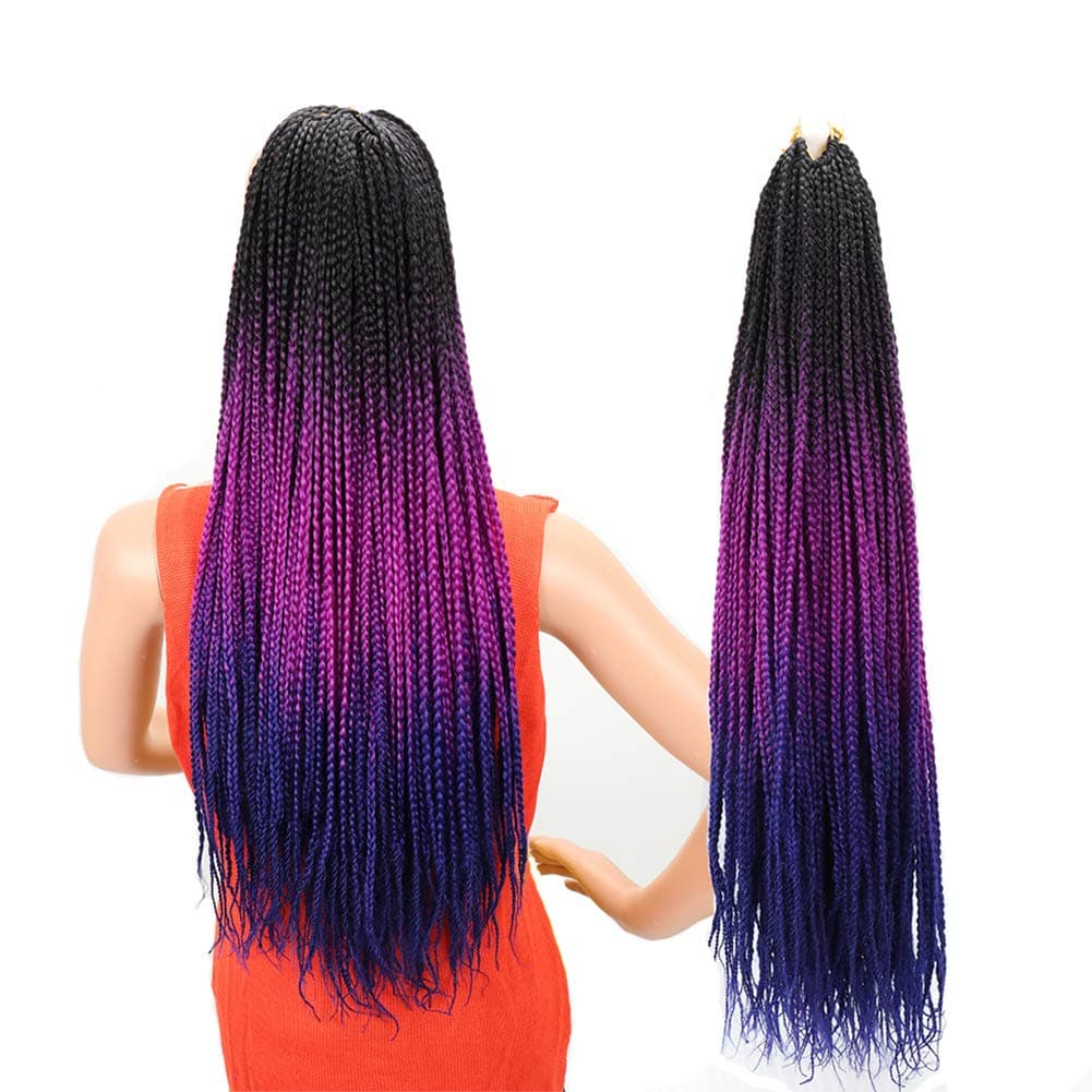 Box Braids Crochet Hair 24 Inch 24 Strands/6Packs 100g/Pack High Temperature Fiber Box Braid Hair Extensions Crochet Braids for Women (Black-Purple-Blue) Handmade