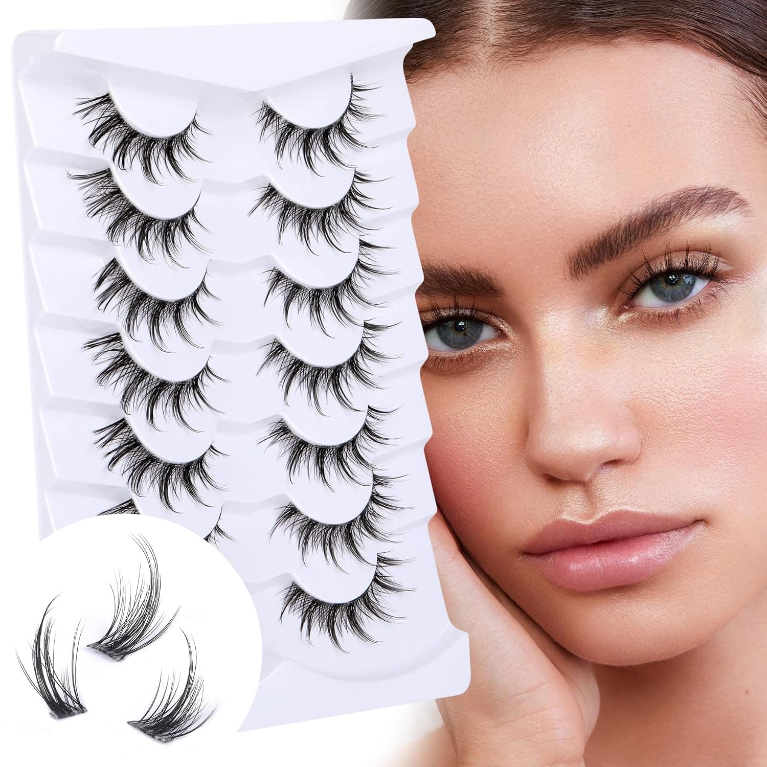 Lashes Individual Cluster 98 Pcs Eyelash Extension DIY False Manga Eyelashes Clear Band Natural Look Cat-eye Wispy Eyelash Extension by Eefofnn