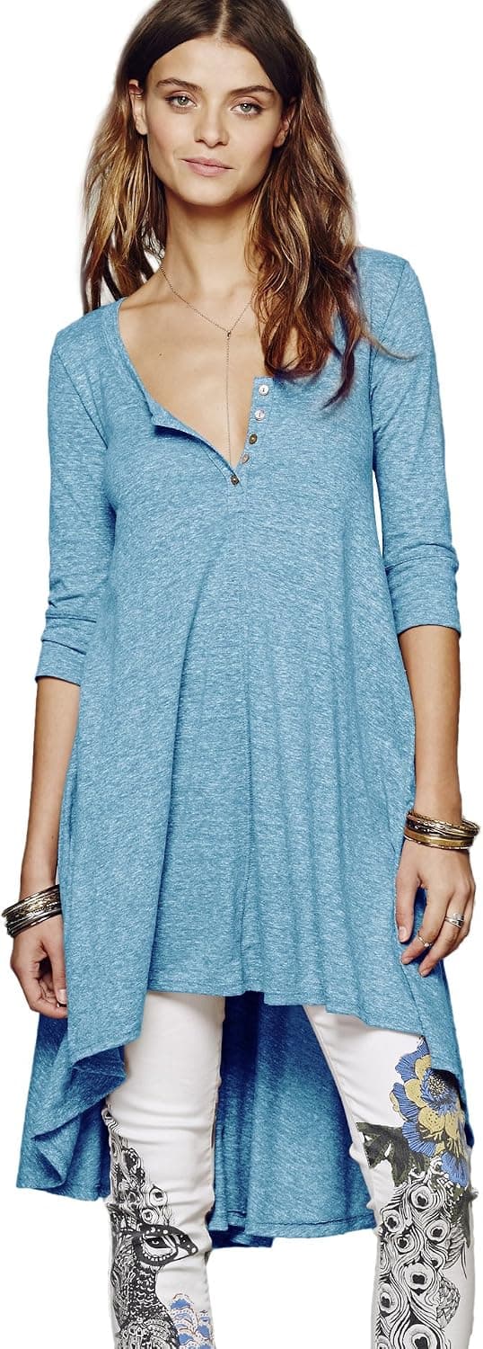 Urban CoCo Women's Half Sleeve High Low Loose Casual T-Shirt Top Tee Dress (Medium, Blue)