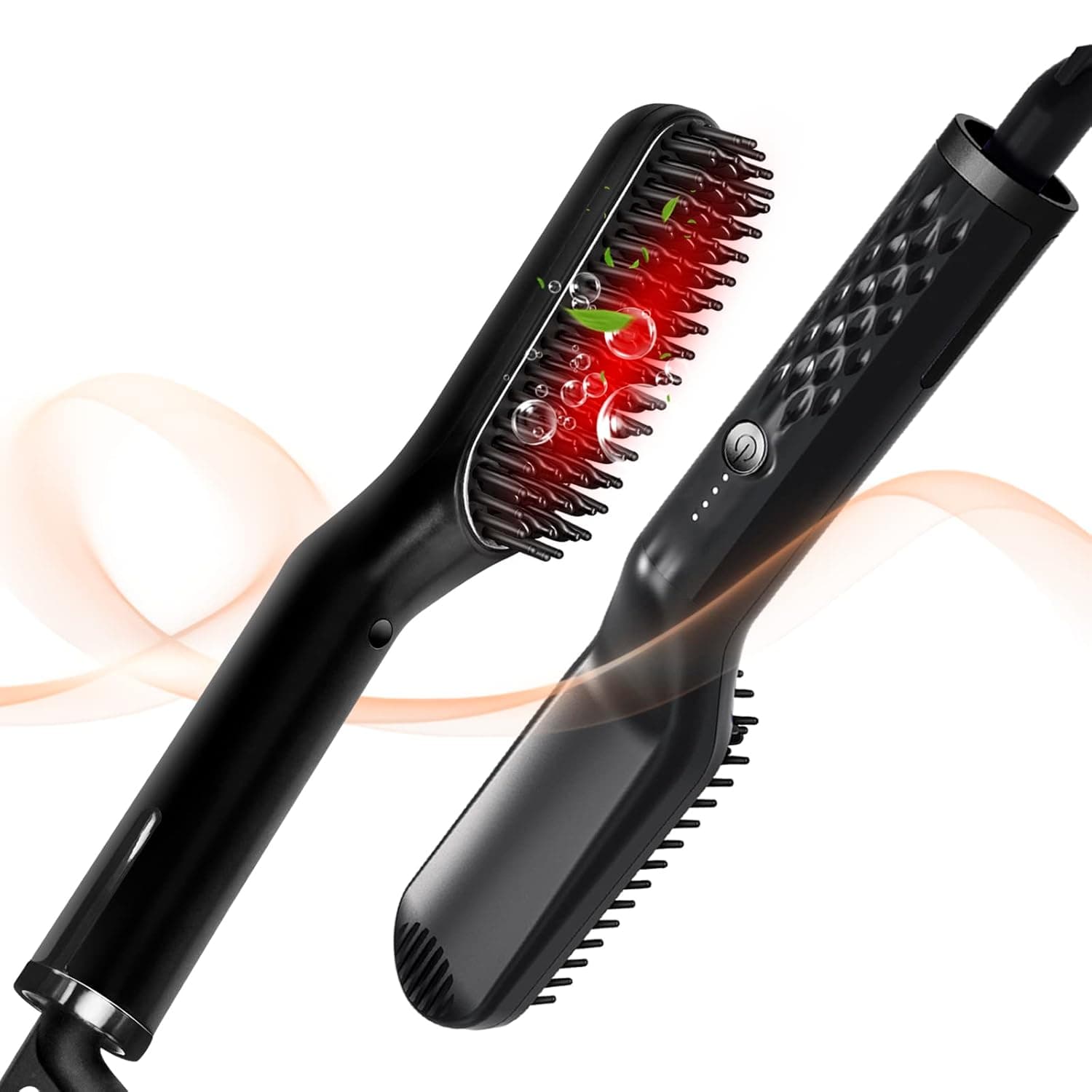 Yitrust Hair Straightener Brush, Hair Straightener Comb, 30s Fast Heating & Anti-Scald Iron Brush with 4 Temp Settings, Auto Shut-Off,Frizz-Free Silky Hair/Beard Brush Women/ Men