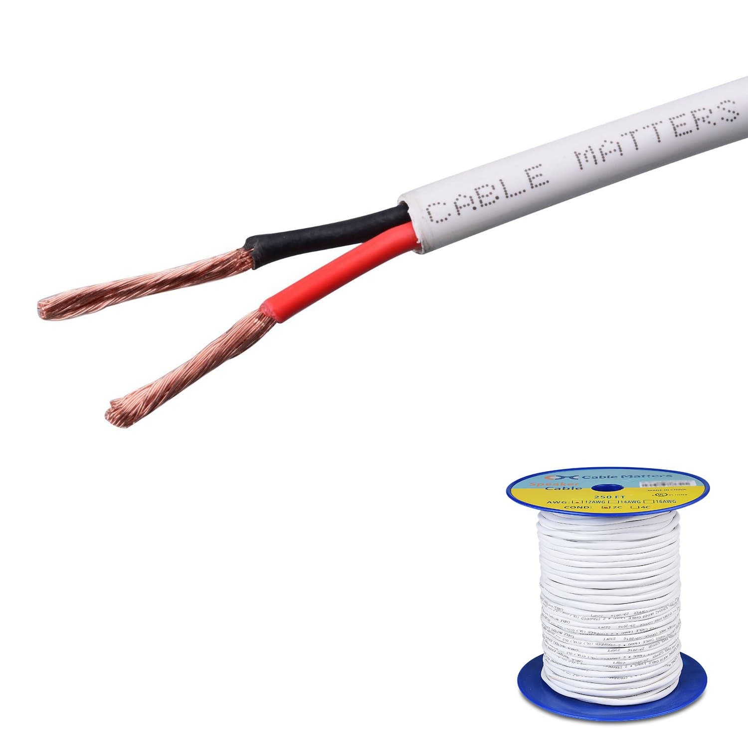 Cable Matters 12 AWG CL2 in Wall Rated Oxygen-Free Bare Copper 2 Conductor Speaker Wire (Speaker Cable) 250 Feet
