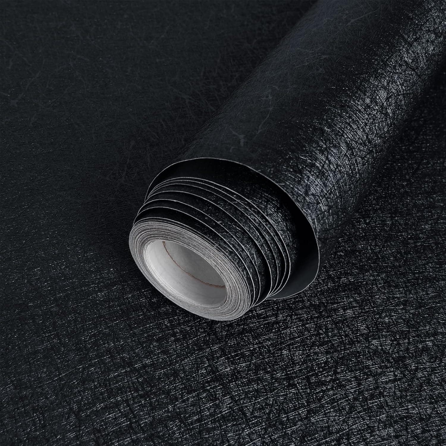 Mecpar Silk Black Wallpaper 17.71'' X 118'' Embossed Solid Black Contact Paper Textured Black Peel and Stick Wallpaper Self Adhesive Vinyl Wallpaper Kitchen Cabinet Countertop Furniture Shelf Liner