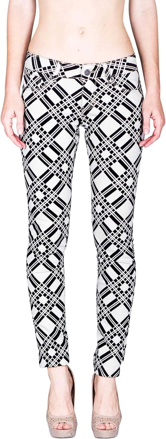 VIRGIN ONLY Women's Geometric Black Velvet Print Skinny Pants