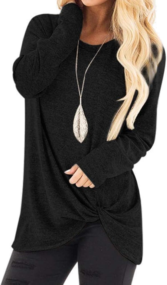 LOUJSB Women's Long Sleeve Loose Tops with Side Twist Knotted