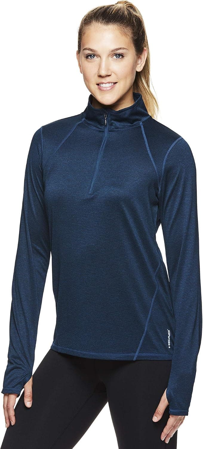 HEAD Women's 1/2 Zip Up Pullover Track Jacket - Long Sleeve Running Workout & Warm Up Sweater - Energy Marled Sailor Blue Heather, X-Large