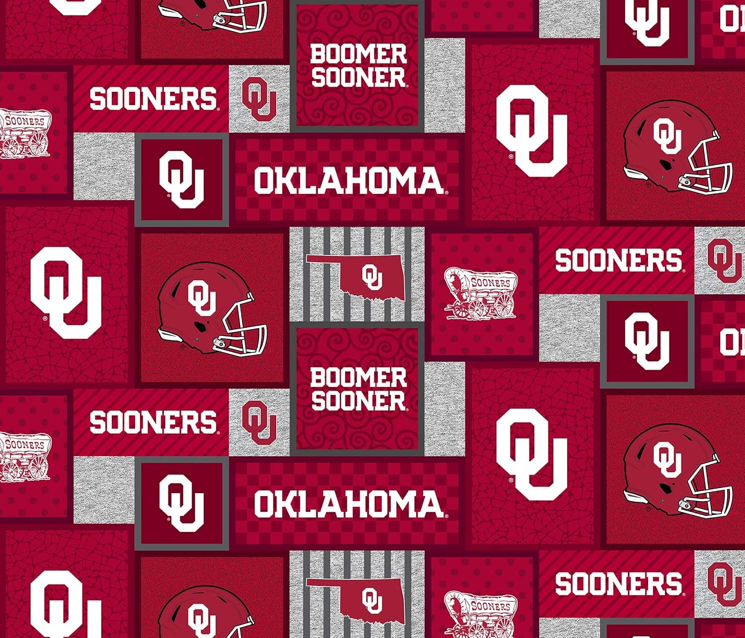 University of Oklahoma Fleece Blanket Fabric-Oklahoma Sooners Fleece Fabric with New Patch Pattern-Sold by The Yard-SYKEL