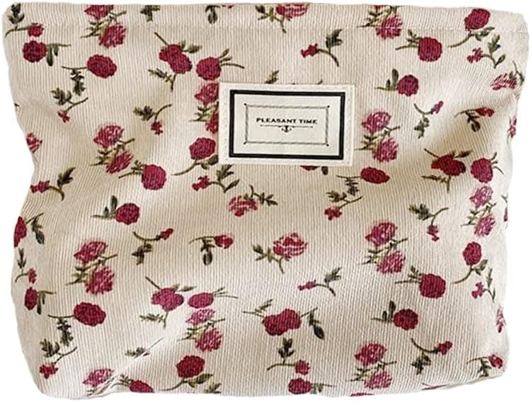 Cosmetic Bags for Women Makeup Bag Large Capacity Purse Travel Toiletry Zipper Storage Pouch Make up Brushes Organizer for Girls Gifts (Beige, Rose)