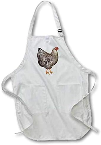3dRose Vintage Bird Illustration Faux Oil Painting Effect Chicken Hen - Full Length Apron, 22 by 30-Inch, White, with Pockets (apr_119032_1)