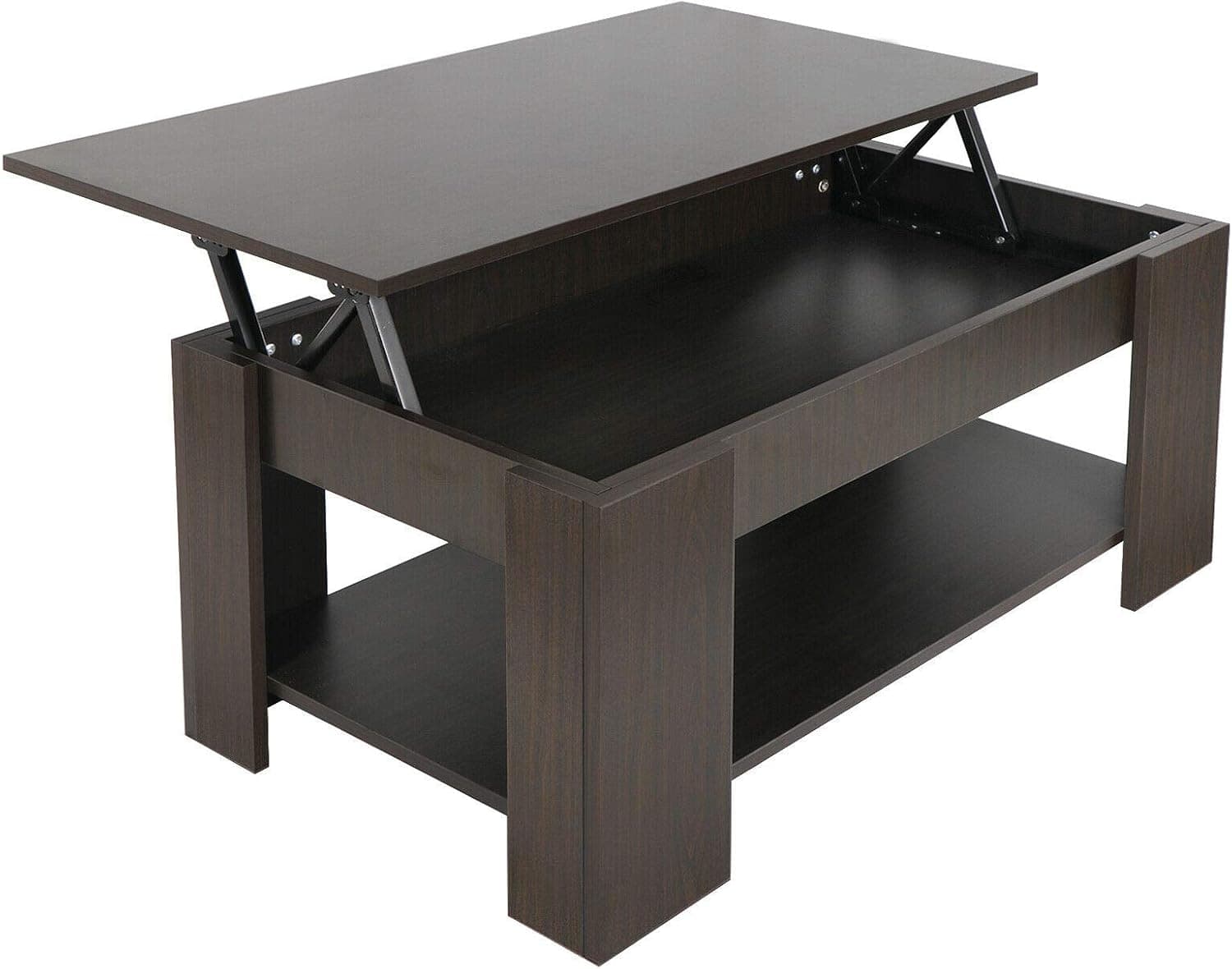 De2G Lift Top Coffee Table w/Hidden Compartment and Storage Shelves Modern Furniture