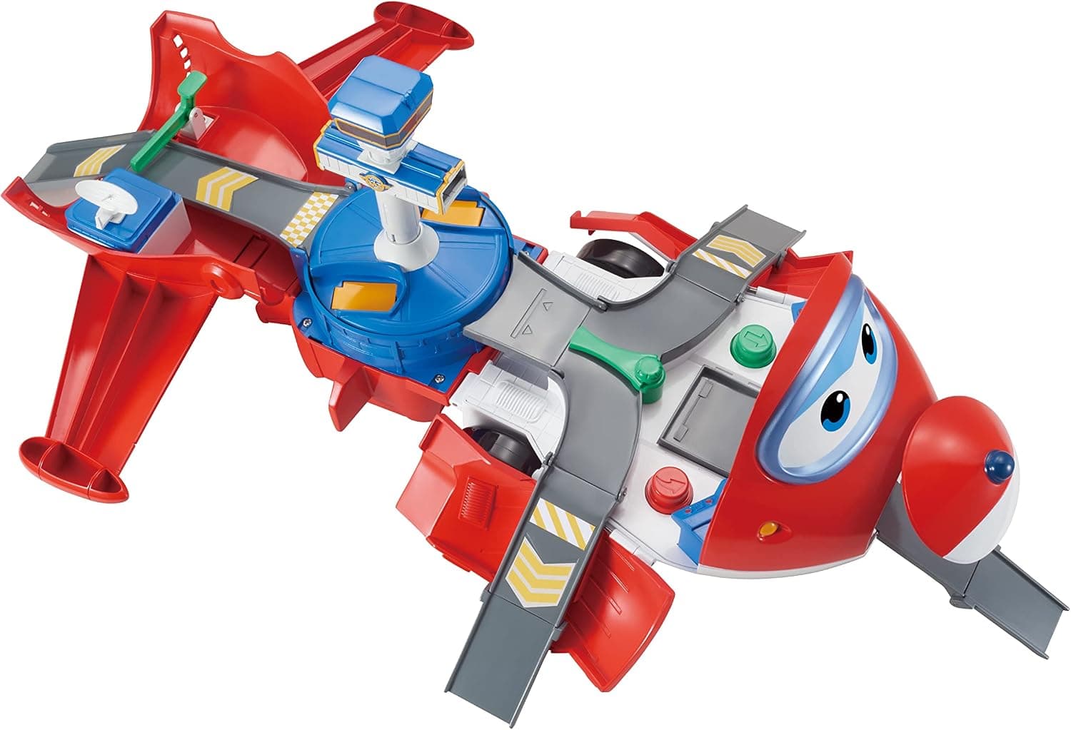 Super Wings Jett's Takeoff Tower 2-in-1 Airplane Toys Playset with 2" Jett Mini Figure Transform-a-Robots, Toys for Preschool Kids, Gifts for Boys and Girls Age 3+, Educational Learning Toys