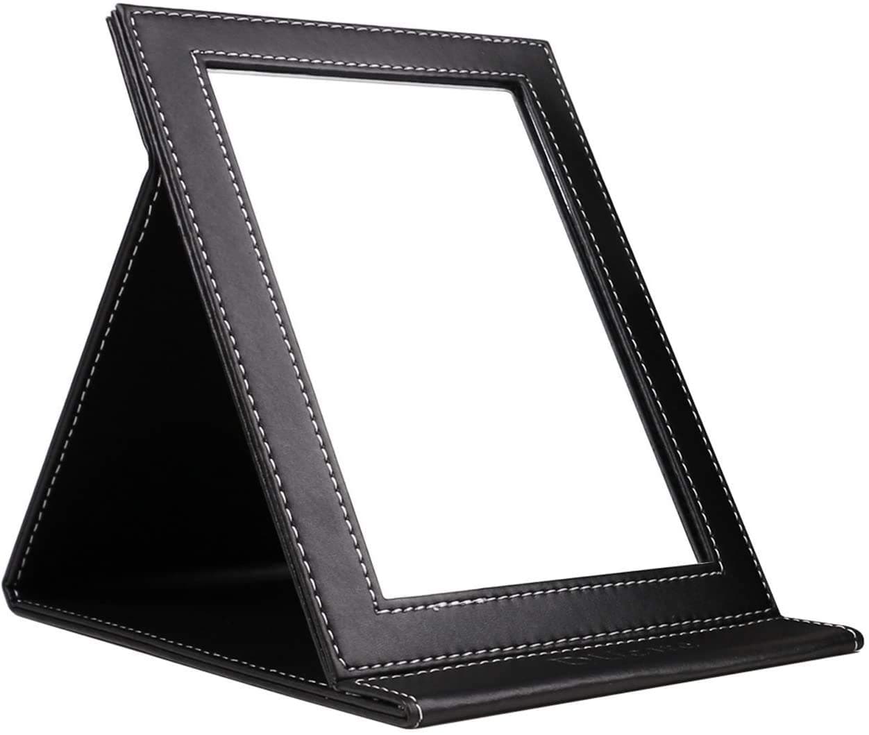 ZONGR Makeup Mirror Desktop PU Upscale Vanity hd Mirror Folding Portable Square Princess high Definition Glass Mirror