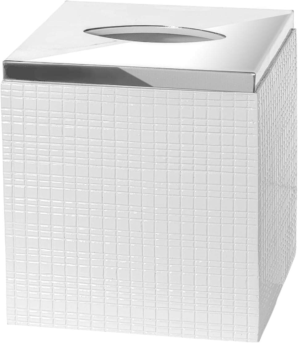 Creative Scents White Tissue Box Cover Square - Decorative Bathroom Tissue Box Holder, Elegant Design Tissue Cover, for Modern Bathroom Decor (Estella Collection)