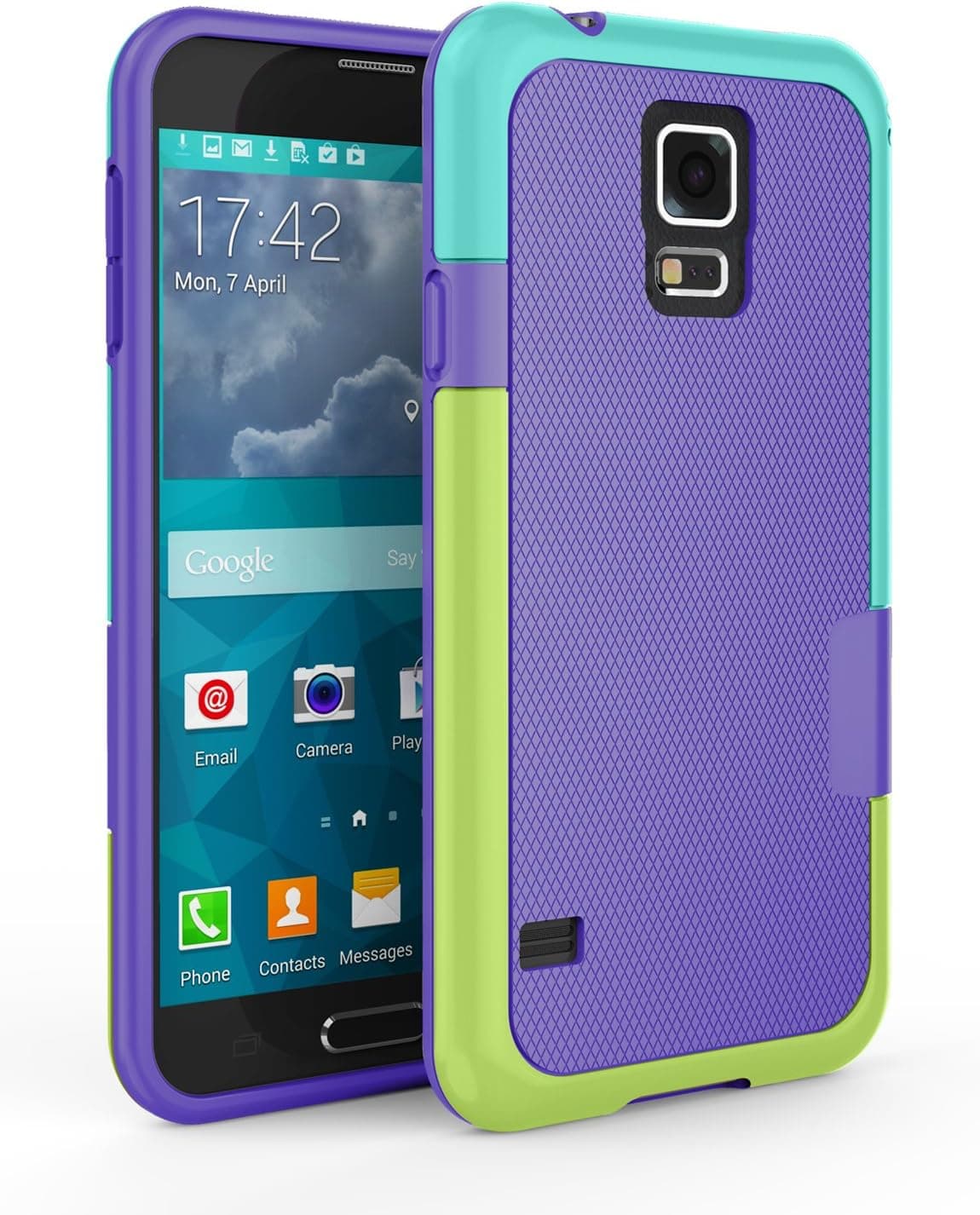 Samsung Galaxy S5 Case, Zectoo Ultra Slim 3 Color Hybrid Impact Anti-Slip Shockproof Soft TPU Hard PC Bumper Extra Front Raised Lip Case Cover for Samsung Galaxy S5 I9600 GS5 G900V - Purple