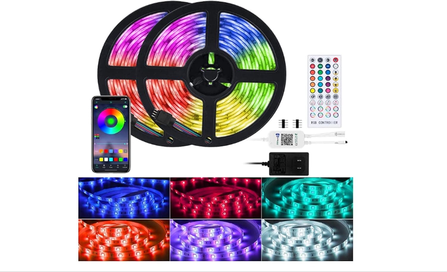 Led Strip Lights, 32.8ft Tuya WiFi Wireless Smart Lights Strips Work with Alexa, Google Home, App Control Sync with Music, Waterproof 5050 Color Changing RGB Led Strip Lights for Bedroom, Bar