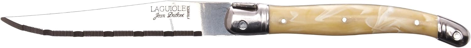 Jean Dubost Laguiole De Table Steak Knives in Wooden Box, Ivory Handles, Set of 6