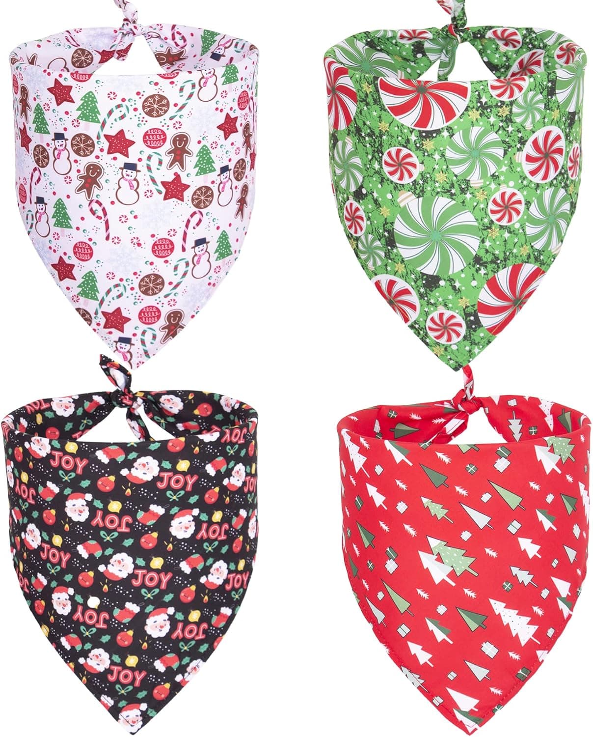 PTDECOR 4 Pack Dog Bandana Christmas Dog Bandanas Reversible Triangle Dog Scarf Bib Kerchief Set Dog Christmas Bandanas Accessories for Small Medium Large Dogs Pets