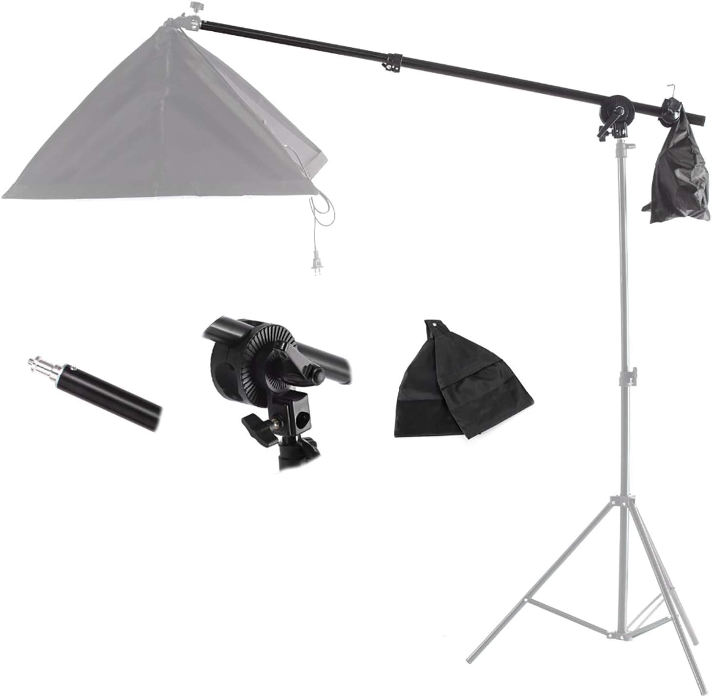 RangerRider 29" to 59" Adjustable Overhead Light Boom Arm with Grip Head, 1/4 Standard Screw and Sandbag for Photo Studio Softbox Lighting Stand