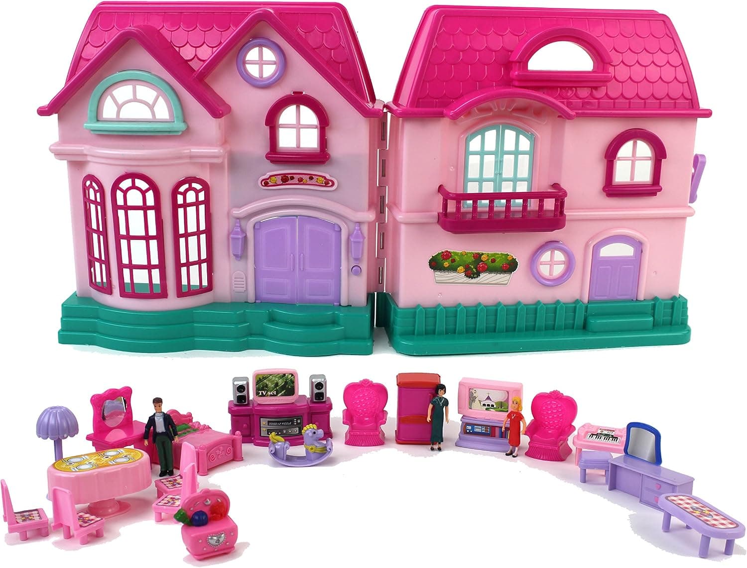 My Sweet Happy Family House Toy Dollhouse Playset w/ Double Sided House, Sounds, 3 Doll Figures, & Furniture