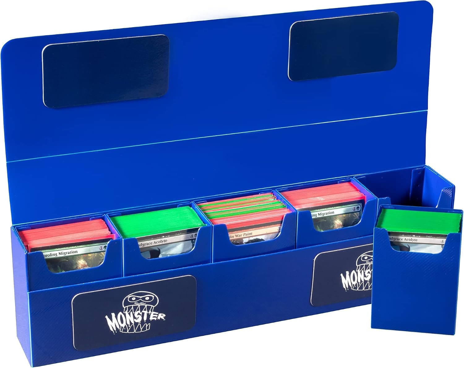 Monster Magnetic Hydra Five Deck Mega Storage Box(BLUE) - with 5 Removable Deck Trays for Gaming TCGs-Compatible with Yugioh, MTG, Magic The Gathering, Pokémon - Long Lasting, Durable Construction