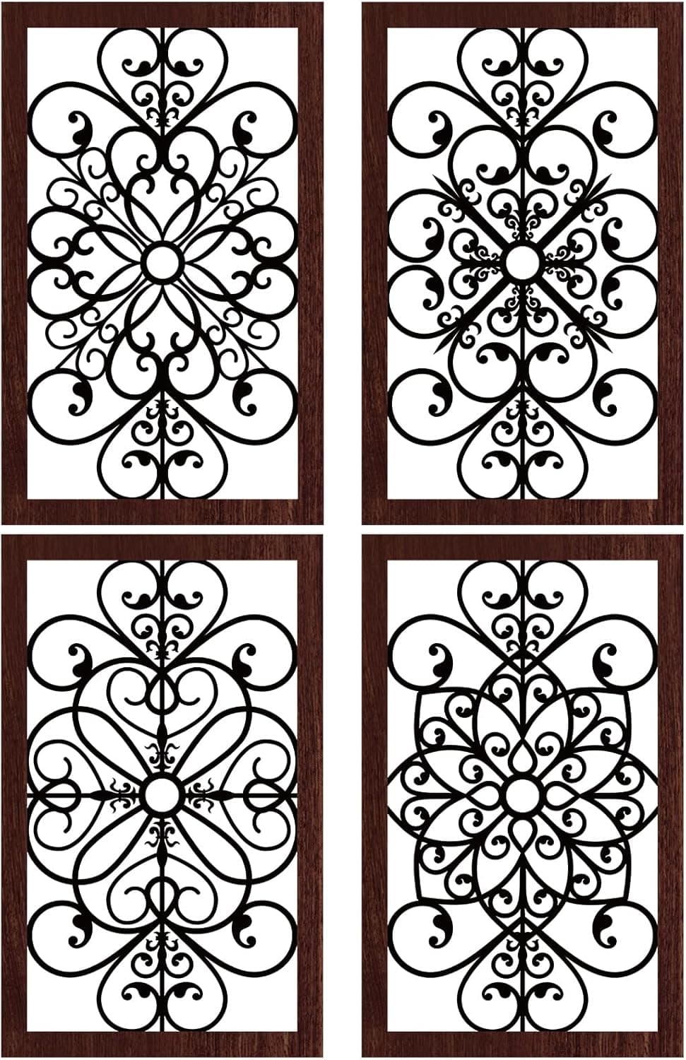4 Pieces Thicken Rustic Wall Decor Modern Farmhouse Wall Art Decor Wooden Hollow Carved Design Rustic Wall Art for Living Room Bedroom Hallway Decor Office Kitchen Wall Decoration (Traditional Style)