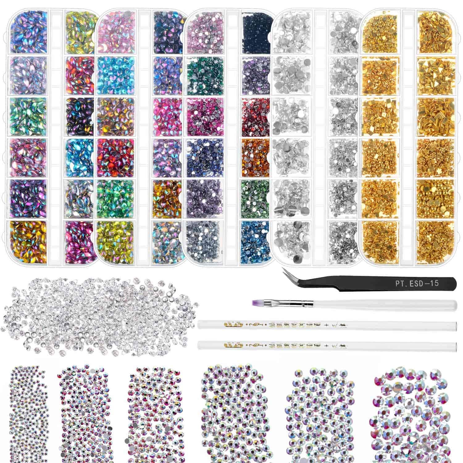Cridoz 9780 Pcs Nail Art Rhinestones Gems Crystal Jewels