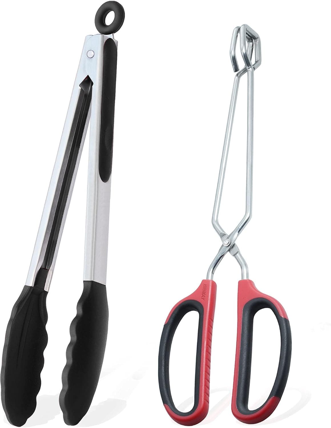 HINMAY 12" Scissor Cooking Tongs and Silicone Kitchen Tongs Set, Set of 2