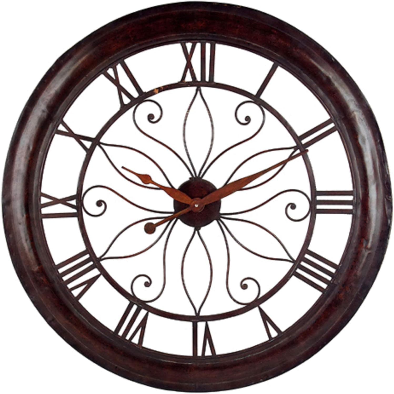 CC Home Furnishings 30" Rustic Classic-Style Round Wall Clock with Roman Numerals