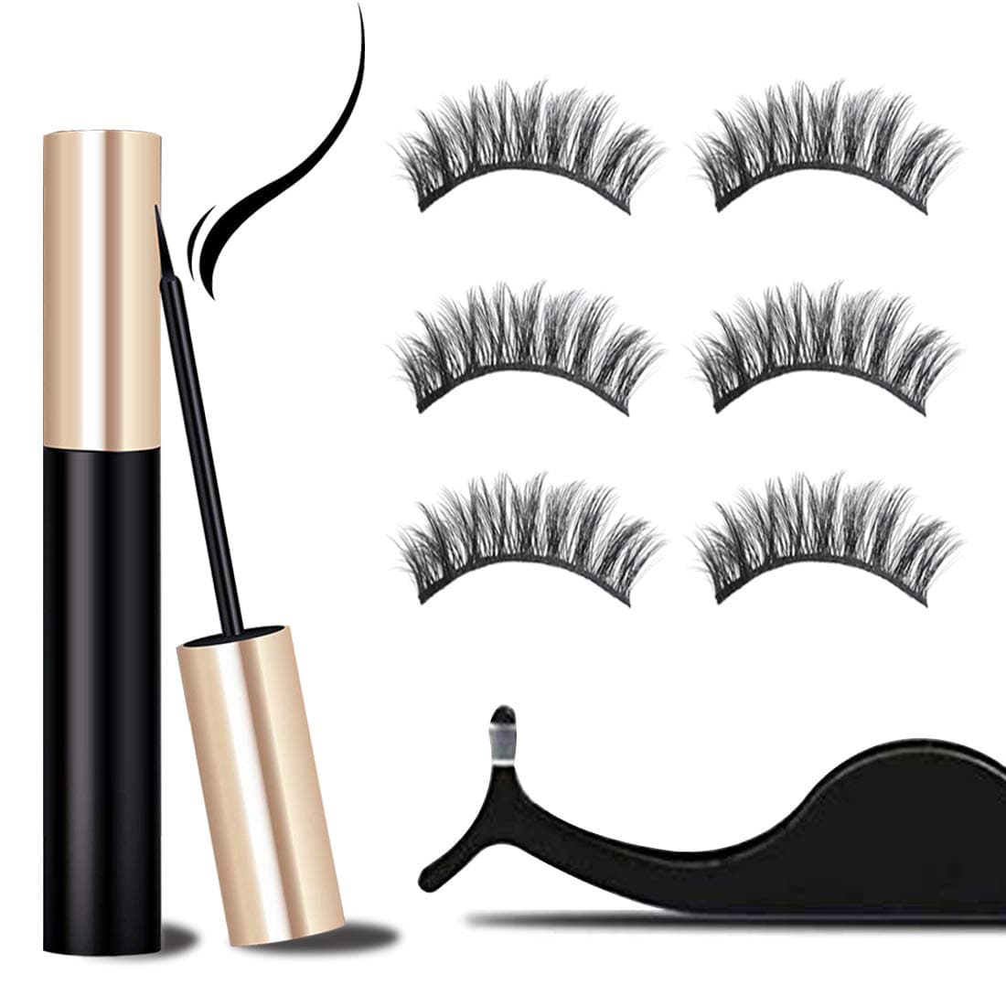 Magnetic Eyeliner With Magnetic Eyelashes Kit, 3 Pair Reusable False Lashes and Waterproof Magnetic Liquid Eyeliner Set (With Tweezers) (5D)