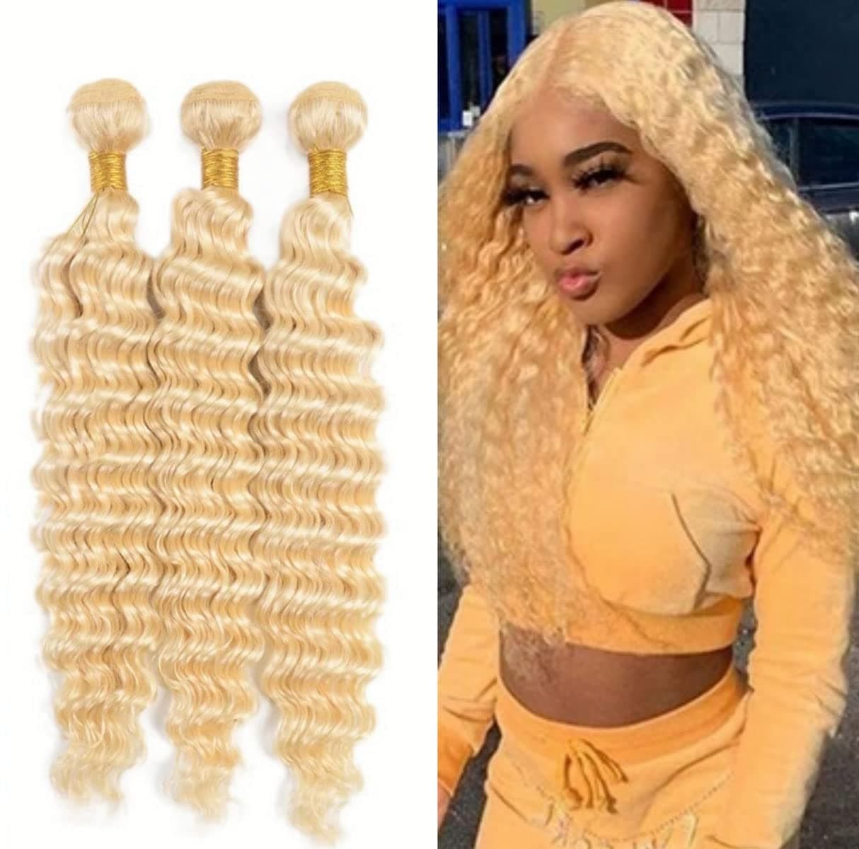 Blonde 613 Deep Wave Bundles Hair Weave For Women Bundles Grade 8A Real Unprocessed Virgin Hair Hair Bundles 26 28 30 Inch