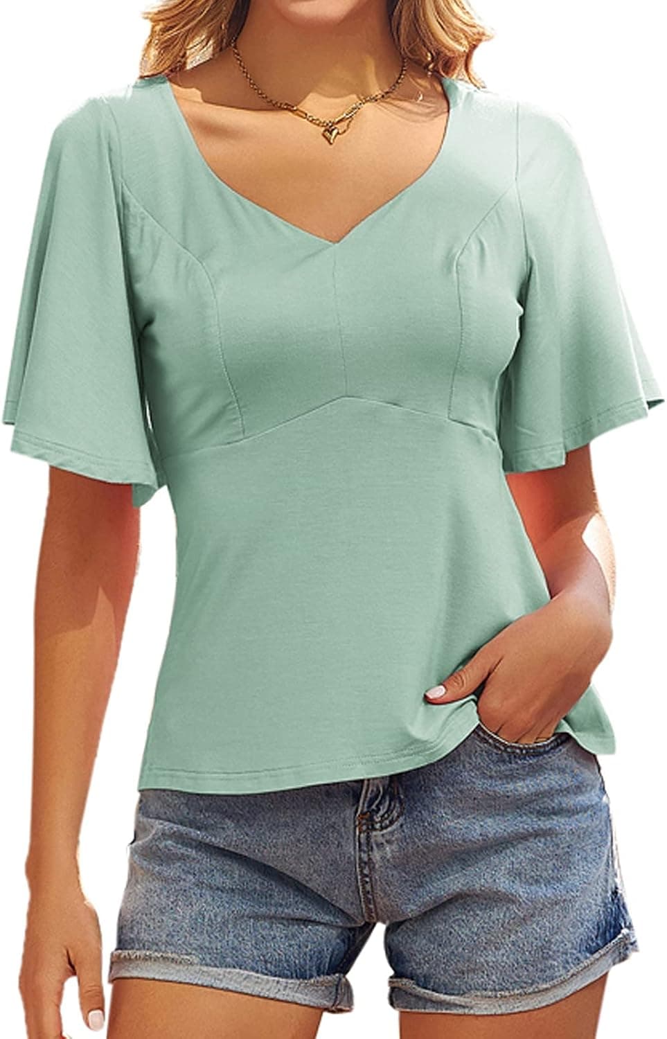GRACE KARIN Women's Casual Short Sleeve Peplum Top V-Neck Blouse Shirt
