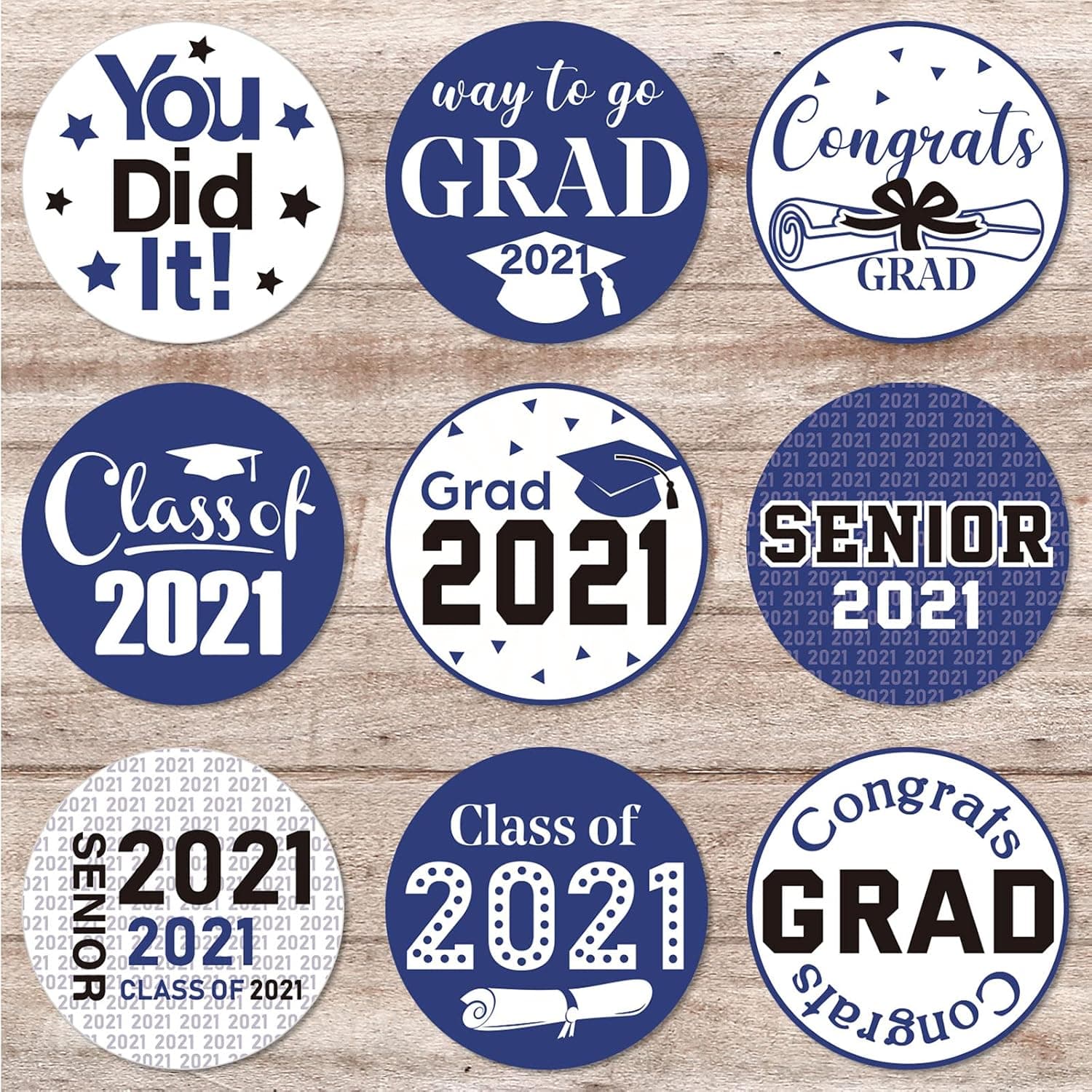 500 Pieces 2021 Graduation Decorations Large Graduation Stickers Congrats Grad Stickers Label Class of 2021 Party Supplies for High School, College, Graduation Celebration Decor (Blue and White)