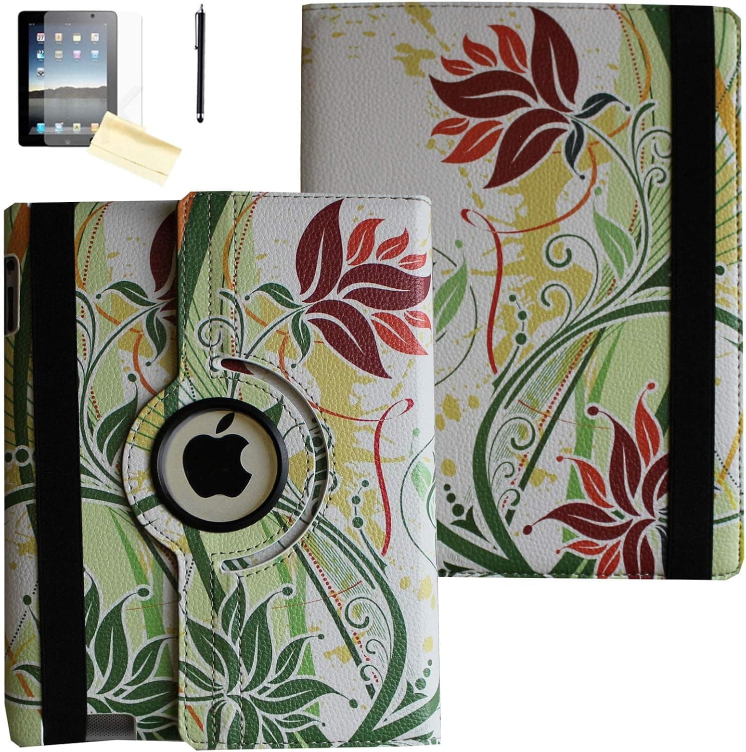 iPad 9.7 2018/2017 Case, JYtrend (R) Rotating Stand Smart Case Magnetic Auto Wake Up/Sleep Cover for A1893 A1954 MP2G2LL/A MP2J2LL/A MPGT2LL/A MPGC2LL/A MP1M2LL/A MP292LL/A (Leaf Flower)