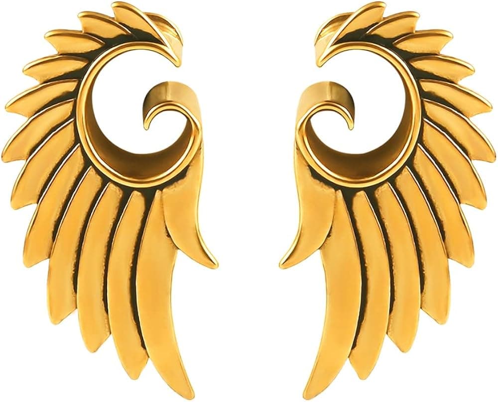 Vankula 2pcs Free-Wings 316 Stainless Steel Ear Hangers Weight Ear Gauges Piercing Plug Pair Selling 2g Body Jewelry