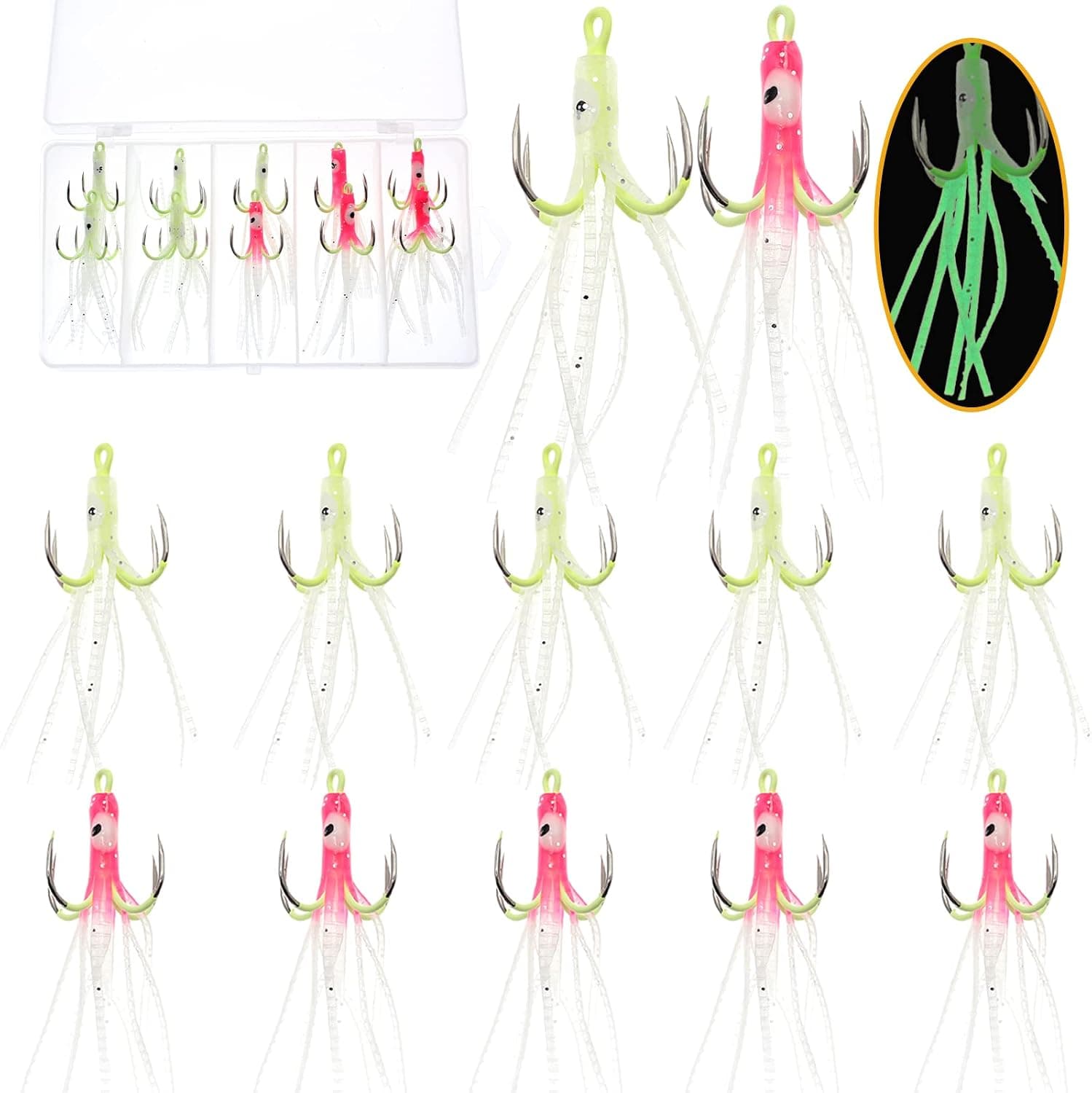 Ghanneey Fishing Hooks Fishing Jigs Lure Fishing Treble Hooks Octopus Lures Squid Skirt Bait Fishing Spinner Blades Trout Bass for Freshwater and Saltwater