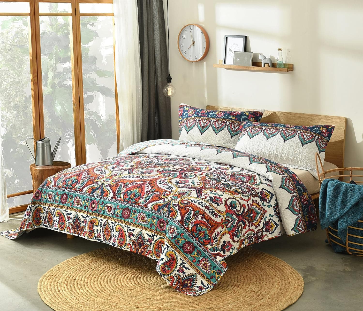 DaDa Bedding Bohemian Paisley Bedspread - Earthy Meadow Quilted Coverlet Set - Multi-Colorful Floral Print - Twin - 2-Pieces