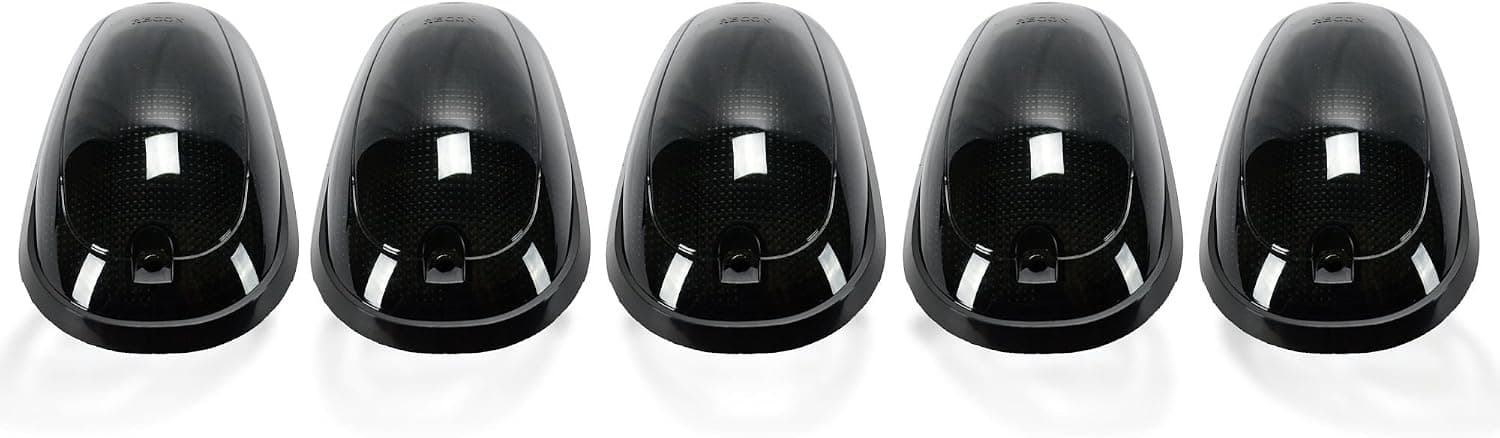 Dodge 03-15 Heavy-Duty 2500 & 3500 (5-Piece Set) Smoked Cab Roof Light Lens with White LED's - Complete Kit With Wiring & Hardware