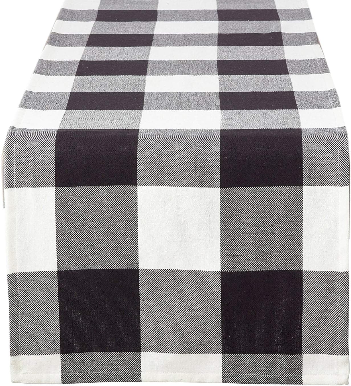 Fennco Styles Buffalo Check Plaid Cotton Tablecloth (Black, 16"x108" Table Runner)