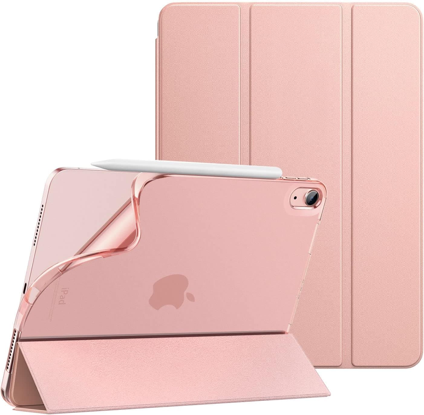 Dadanism Clear Case for iPad Air 5th/4th Generation 2022/2020, Slim TPU Stand Cover for iPad Air 5/4 Case 10.9 Inch, Support Magnetic Charging&Auto Wake/Sleep&Touch ID, Rose Gold