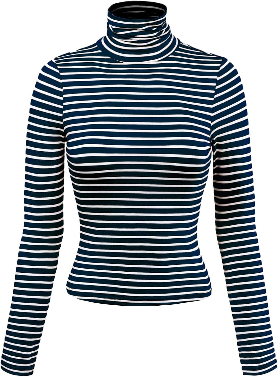 MixMatchy Women's Tight Fit Lightweight Solid/Stripe Long Sleeves Turtle Neck Crop Top