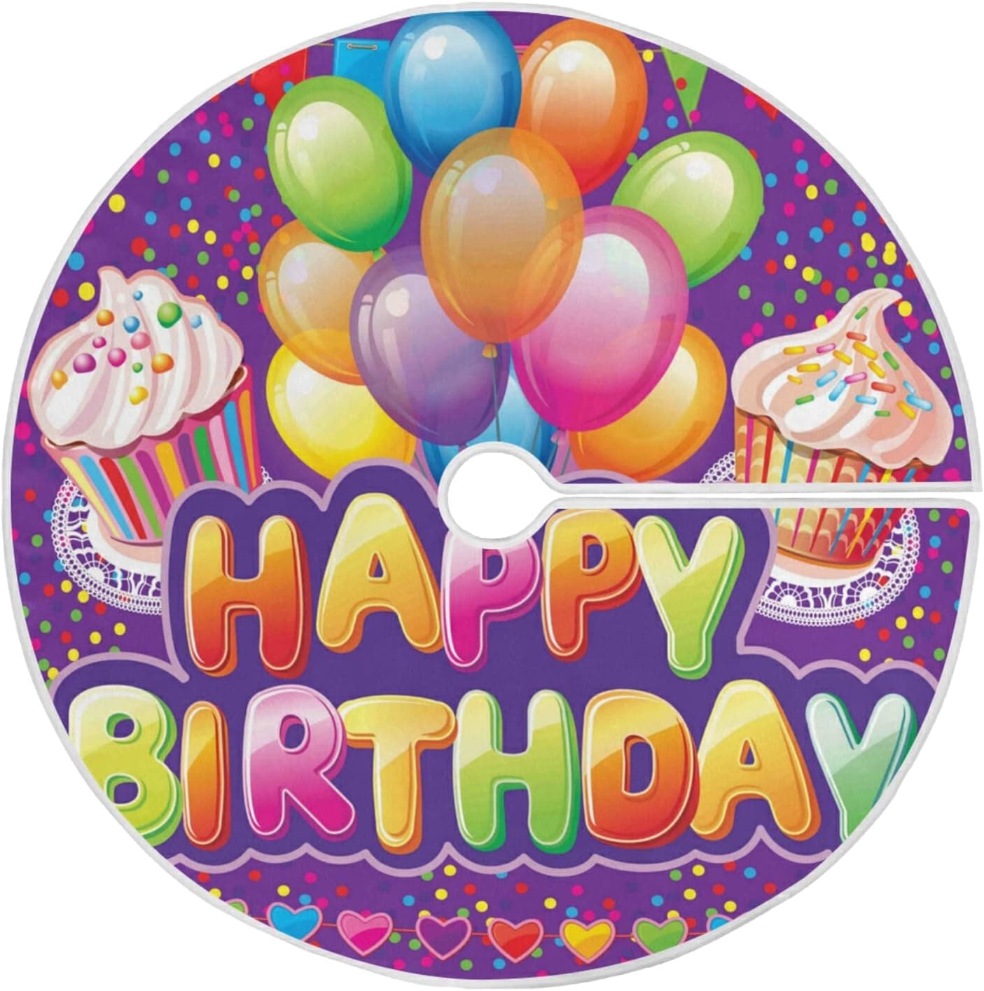 Happy Birthday Day Christmas Tree Skirt Birthday Party Tree Skirts 36 Inch Balloons Cakes Xmas Tree Skirts Seasonal Tree Stand Mat for Holiday Indoor Outdoor Home Office Decorations