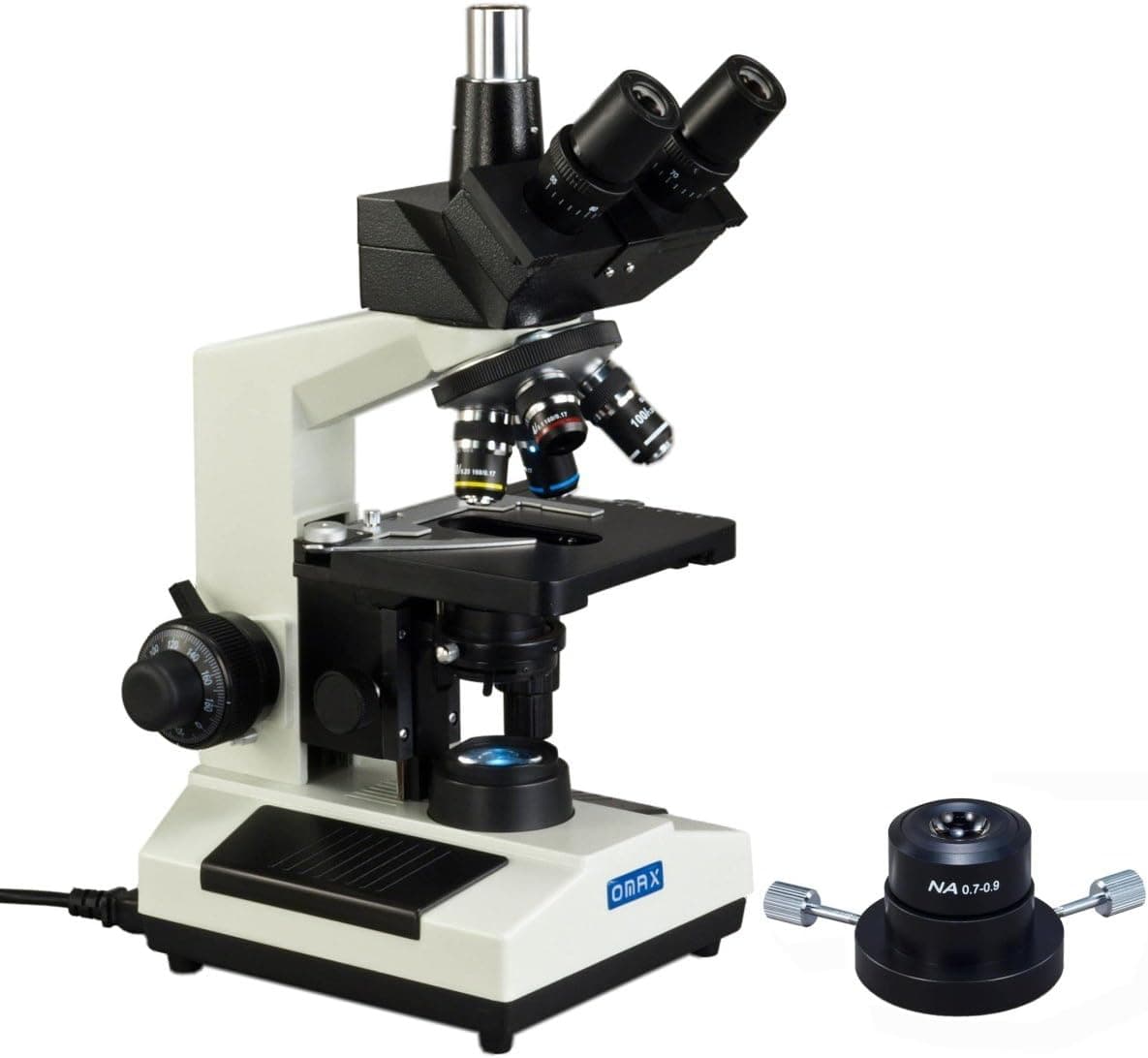OMAX M837ZL-A191 Dry Darkfield 40X-2500X High Power Replaceable LED Light Trinocular Blood Analysis Compound Biological Microscope