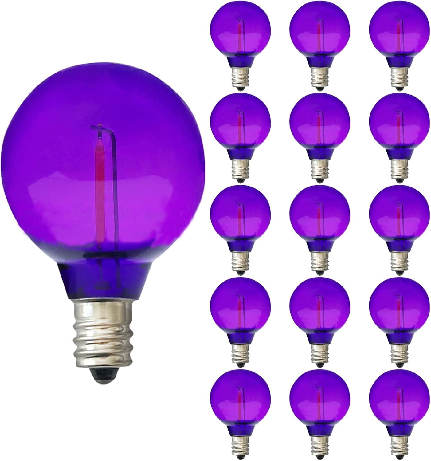 G40 Light Bulbs Replacement Purple 1W Shatterproof Plastic LED Globe Bulbs G40 LED String Lights Replacement Bulb E12/C7 Candelabra Base for Indoor Outdoor Patio String Lights,15 Pack(Purple)