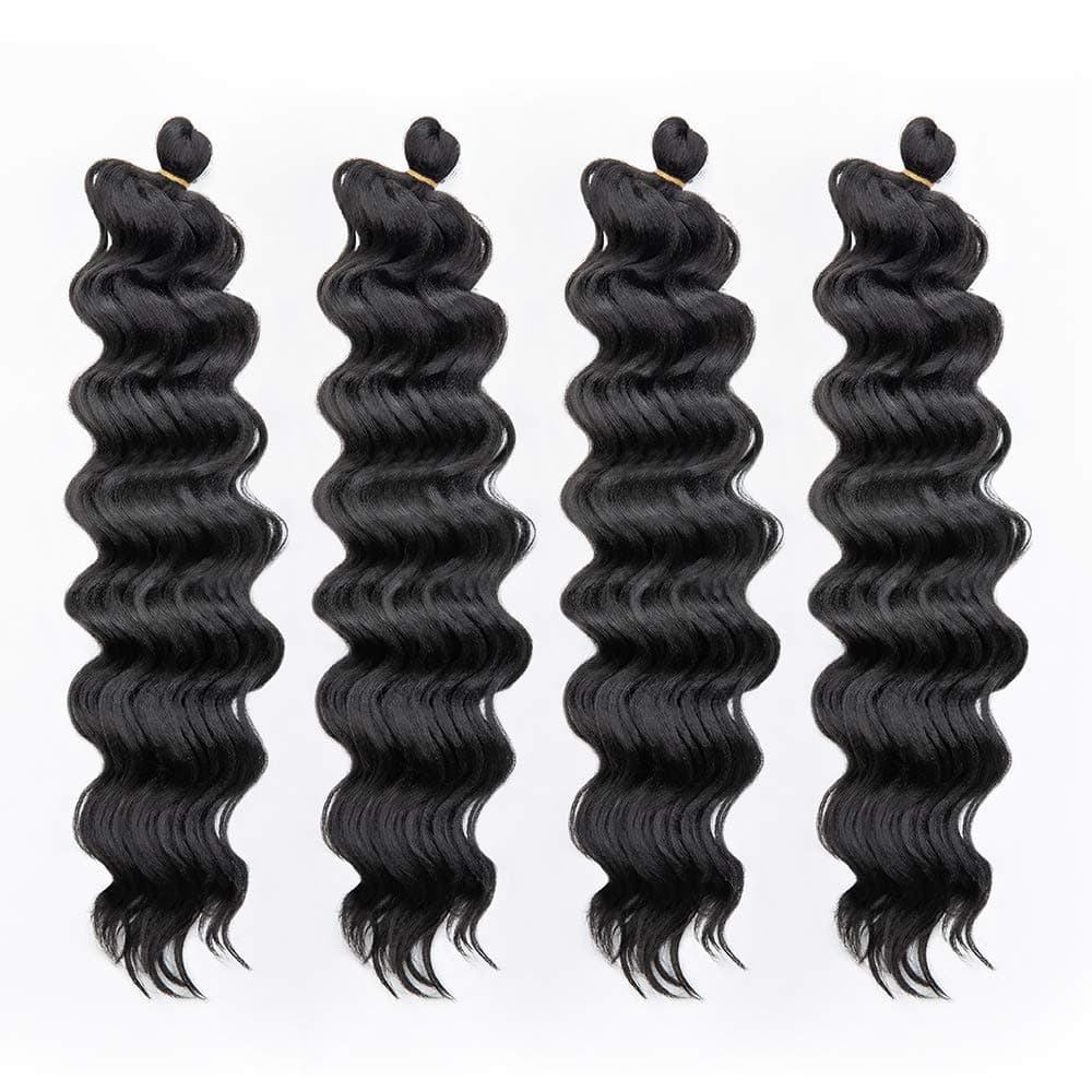 Ocean Wave Braiding Hair 20 Inches Ocean Wave Crochet Hair Deep Ripple Crochet Braids Deep Wavy Braiding Hair Synthetic Hair Extensions ( 4packs, Color: 1B )