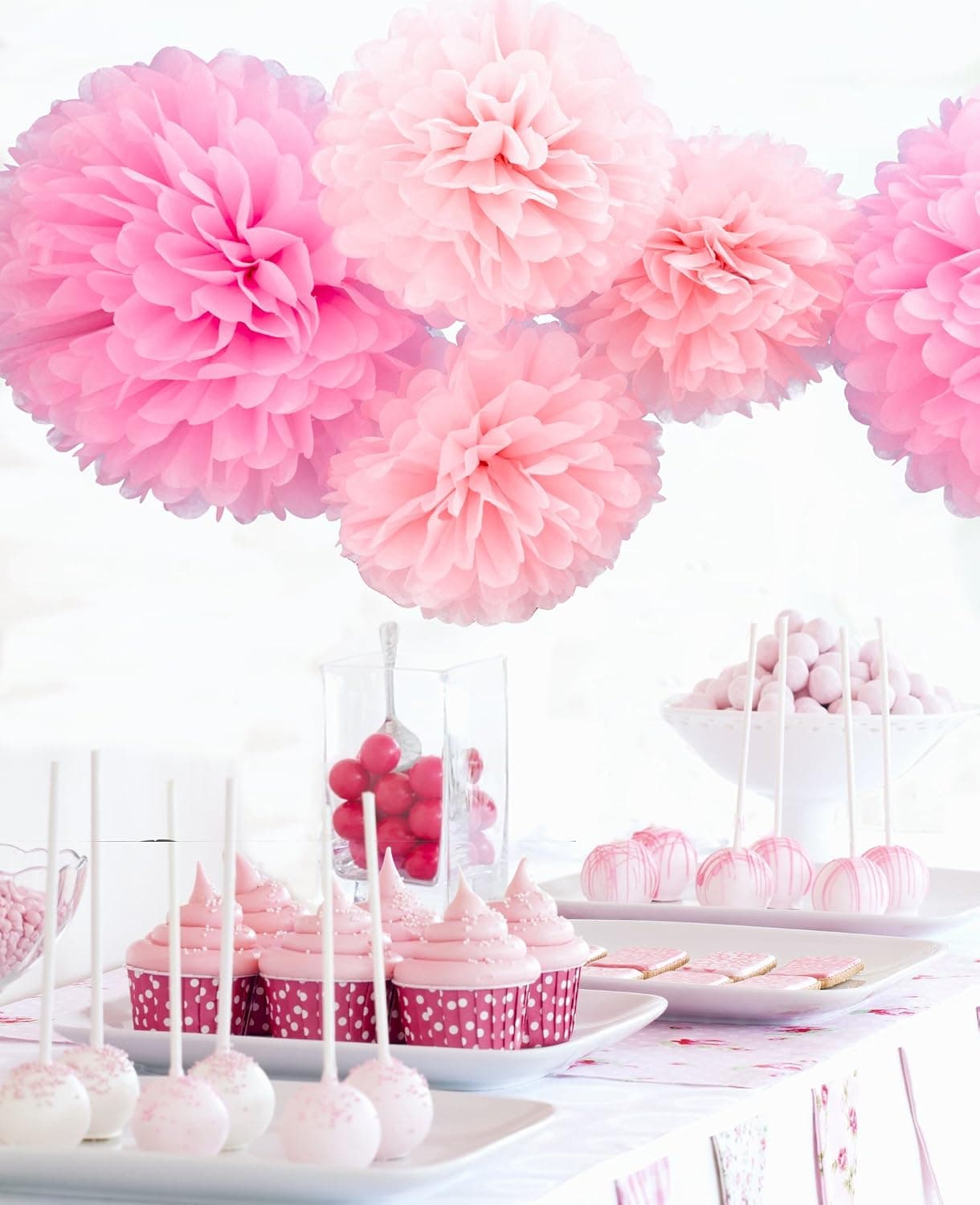 Tissue Paper Flowers By Festival Hands-5pcs,Pink,2 Sizes,Pom Poms Decor,Parties Decorations ,Tissue Paper Pom Poms,Baby Shower Party Supplies,Tissue Paper Pom Poms Pink,Paper Tissue Pom Poms
