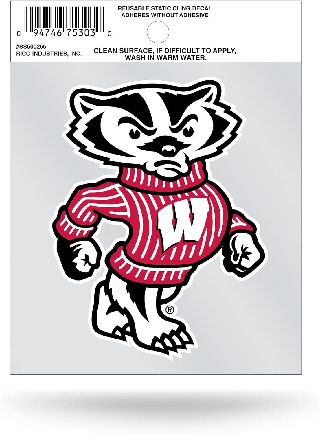 Rico Wisconsin Badgers Bucky The Badger Static Cling Car Decal