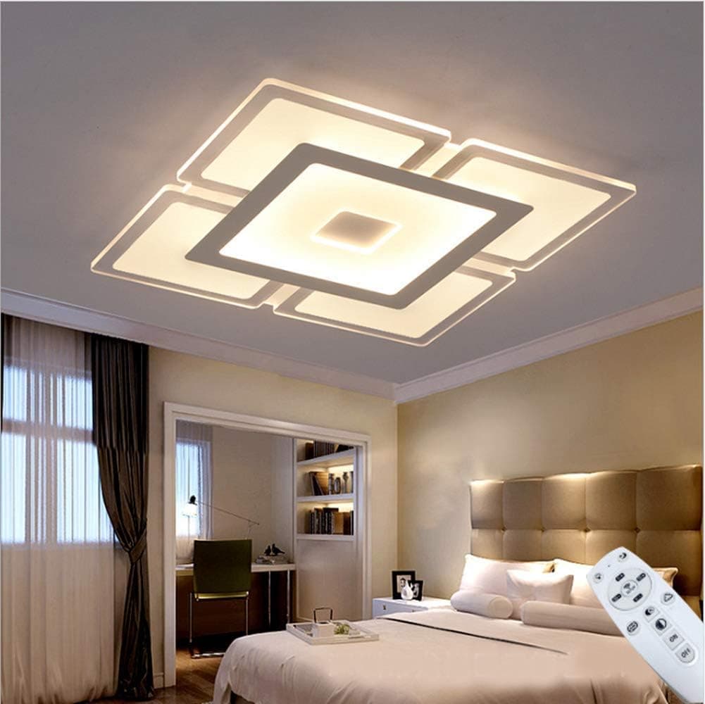 LAKIQ Dimmable Modern LED Chandelier Square Acrylic Flush Mount Ceiling Lighting Fixture Nordic Ultrathin Close to Ceiling Light for Bedroom Living Room Dining Room (Stepless Dimming, 20.5'')